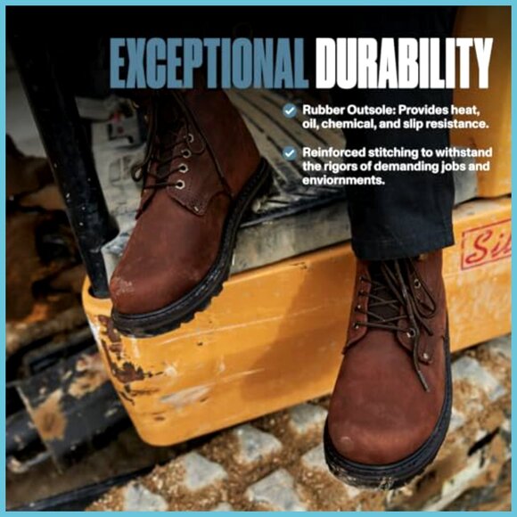 Leather Work Boots with Rubber Sole, Slip-Resistant, Lace-Up